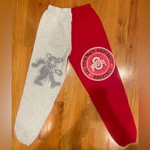 Red and grey split color sweatpants. Ohio state style. Size M.